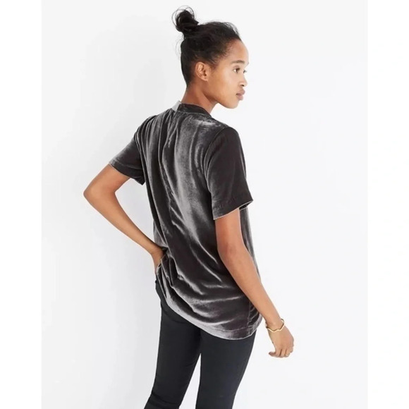 Madewell • Taupe Grey Velvet Choker Blouse - Picture 3 of 10